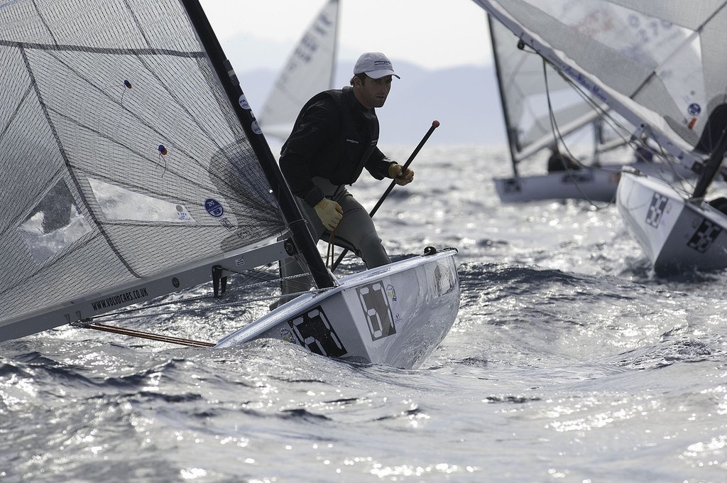 2008 Finn Europeans Marina Scarlino GBR Ben Ainslie on fire in Race 3 © James Taylor